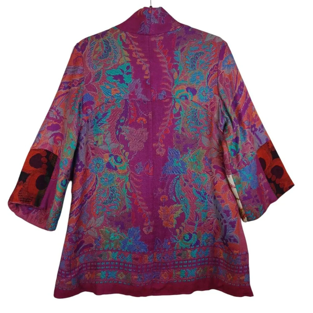 Soft Surroundings Jacket Pink Paisley Patchwork Boho Embroidered Womens Small‎